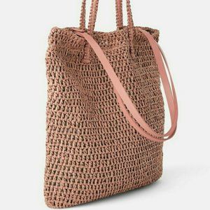 Zara Pink Wicker Woven Tote Bag